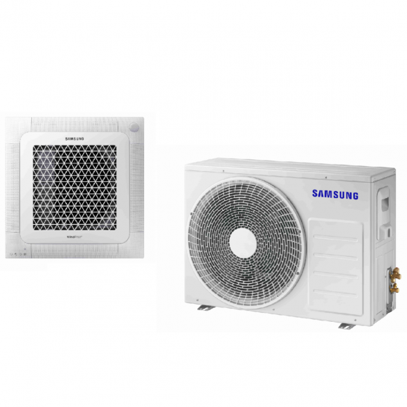 SAMSUNG NORDIC BEVĖJĖS MINI 4-KRYPTĖS 2.6/3.4KW KASETĖS KOMPLEKTAS;  KOMPLEKTUOJAMAS SU APDAILA IR DISTANCINIU PULTELIU.