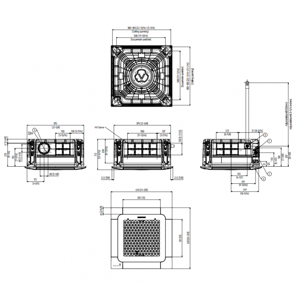 SAMSUNG BEVĖJĖS MINI 4-KRYPTĖS 2.6/3.4KW KASETĖS KOMPLEKTAS; KOMPLEKTUOJAMAS SU APDAILA IR DISTANCINIU PULTELIU. 8