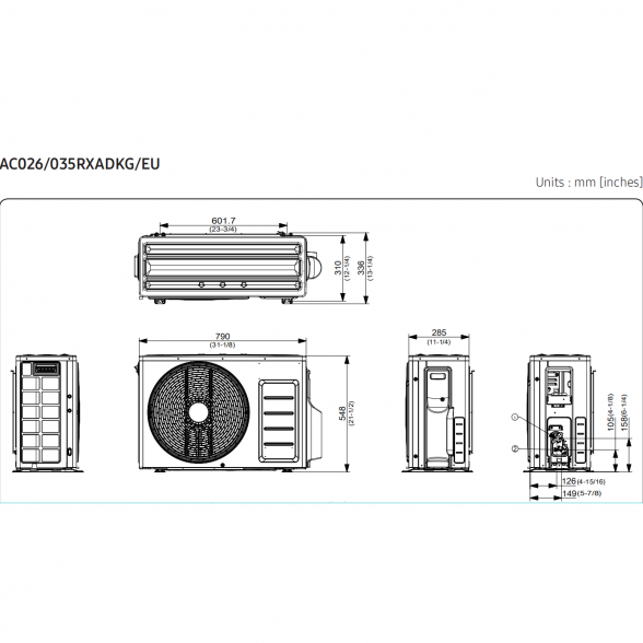 SAMSUNG BEVĖJĖS MINI 4-KRYPTĖS 2.6/3.4KW KASETĖS KOMPLEKTAS; KOMPLEKTUOJAMAS SU APDAILA IR DISTANCINIU PULTELIU. 7