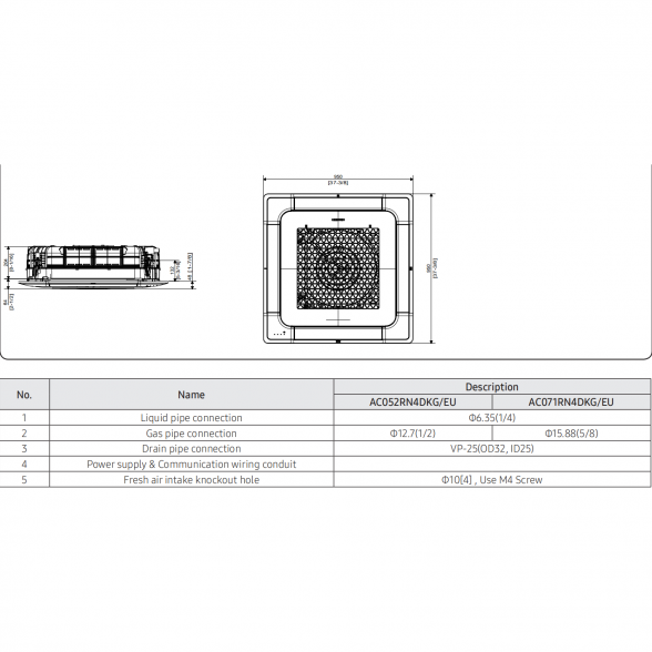 SAMSUNG BEVĖJĖS 4-KRYPTĖS 5.0/6.0KW KASETĖS KOMPLEKTAS; KOMPLEKTUOJAMAS SU APDAILA IR DISTANCINIU PULTELIU. 7