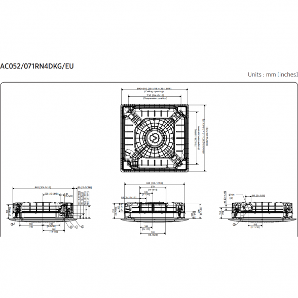 SAMSUNG BEVĖJĖS 4-KRYPTĖS 7.1/8.0KW KASETĖS KOMPLEKTAS; KOMPLEKTUOJAMAS SU APDAILA IR DISTANCINIU PULTELIU. 8