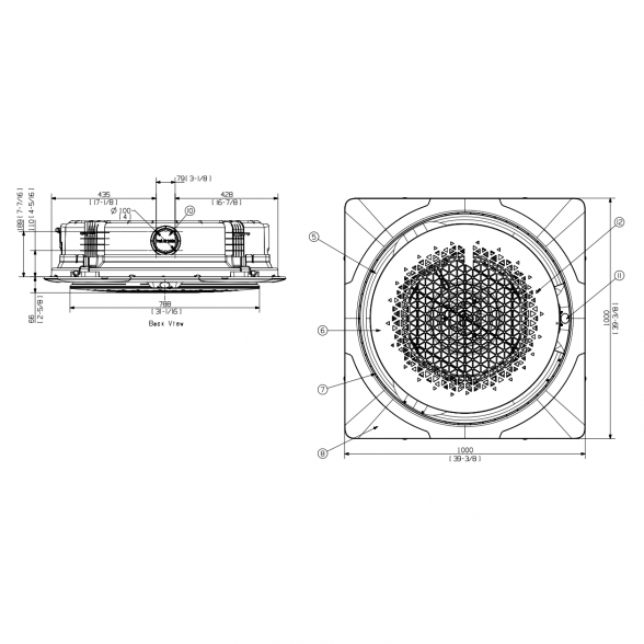 SAMSUNG 360 KASETINIO TIPO 7.1/8.0KW ORO KONDICIONIERIAUS KOMPLEKTAS; KOMPLEKTUOJAMAS SU PASIRENKAMA APDAILA IR DISTANCINIU PULTELIU. 9