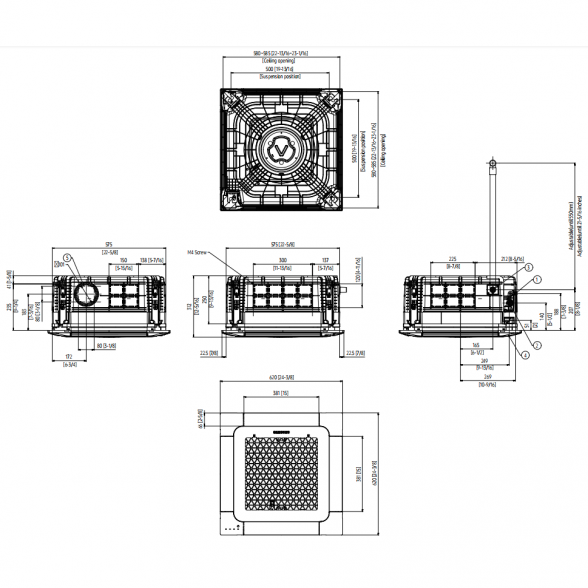 SAMSUNG BEVĖJĖS MINI 4-KRYPTĖS 6.8/7.5KW KASETĖS KOMPLEKTAS; KOMPLEKTUOJAMAS SU APDAILA IR DISTANCINIU PULTELIU. 6