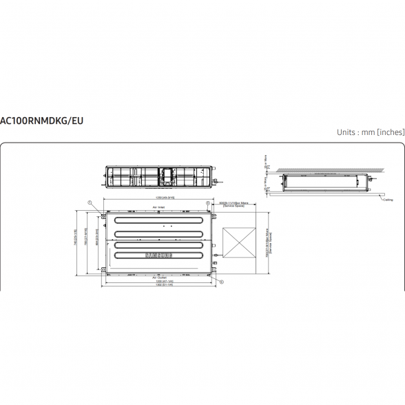 SAMSUNG DUCT S KANALINIO TIPO VIDUTINIO SLĖGIO 10.0/11.2KW ORO KONDICIONIERIAUS KOMPLEKTAS (VIENFAZIS ĮRENGINYS) SU LAIDINIU PULTELIU 8