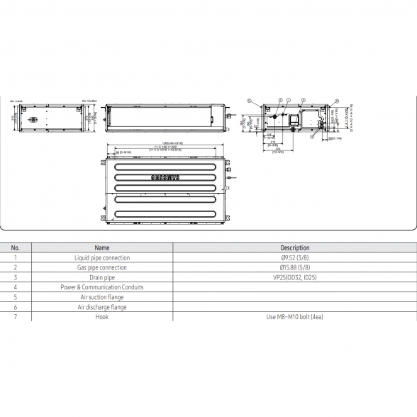 SAMSUNG DUCT S KANALINIO TIPO VIDUTINIO SLĖGIO 12.0/13.2KW ORO KONDICIONIERIAUS KOMPLEKTAS (VIENFAZIS ĮRENGINYS) SU LAIDINIU PULTELIU 7