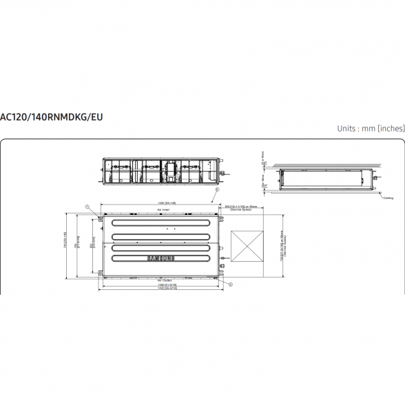 SAMSUNG DUCT S KANALINIO TIPO VIDUTINIO SLĖGIO 12.0/13.2KW ORO KONDICIONIERIAUS KOMPLEKTAS (VIENFAZIS ĮRENGINYS) SU LAIDINIU PULTELIU 8