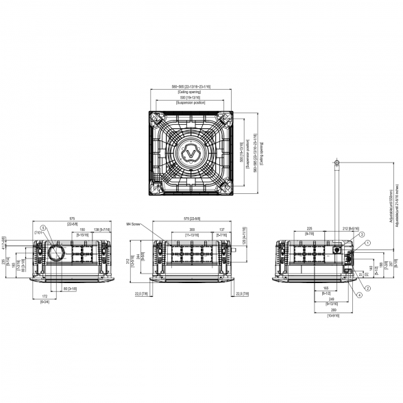 SAMSUNG BEVĖJĖS MULTI-SPLIT MINI 4-KRYPTĖS 1.6/2.0KW KASETĖS VIDINIS BLOKAS; KOMPLEKTUOJAMAS SU APDAILA IR DISTANCINIU PULTELIU 3