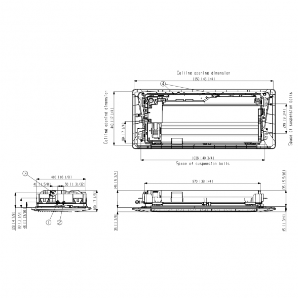 SAMSUNG BEVĖJĖS MULTI-SPLIT 1-KRYPTĖS 2.6/2.9KW KASETĖS VIDINIS BLOKAS; KOMPLEKTUOJAMAS SU APDAILA IR DISTANCINIU PULTELIU 3