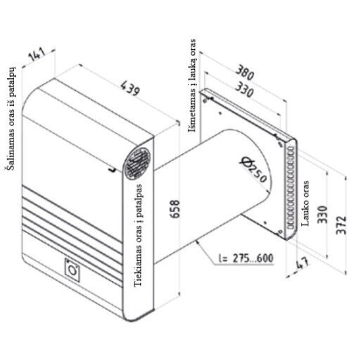 ComfoAir 70 Zehnder sieninis įrenginys; 60-70 m3/h prie 50Pa; entalpinis šilumokaitis 3