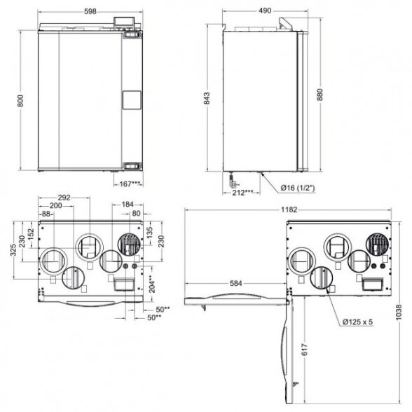 Systemair SAVE VTR 250/B R 1000W rotacinis vertikalus rekuperatorius (Dešinysis) 1