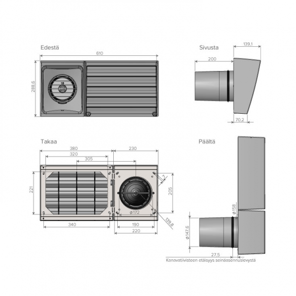 Vallox Out/in Vario D160 brick red, R/L 1